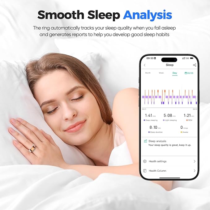 Smart Ring with Sleep Apnea Monitoring, No APP Subscription, 10-Day Battery Life, Stress/Heart Rate/Women's Health Tracker, Android & iOS Compatible (Silver, 7)