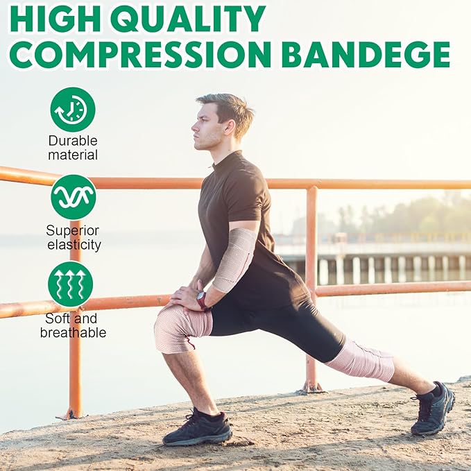 LEIFIDE 36 Pack Compression Bandage Wrap with Self Closure on Both Ends Elastic Bandage for Legs, Knees, Ankles, Wrists, Elbows, Shoulders, Athletic Stretchable Wrap(3 Inch,Red Trim)