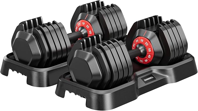 55LB Dumbbell, Adjustable Dumbbell Set, Free Dumbbell with Weights Change, Black Dumbbell with Secure Lock Slots, Adjustable Dumbbell for Men and Women for Home Gym, Black