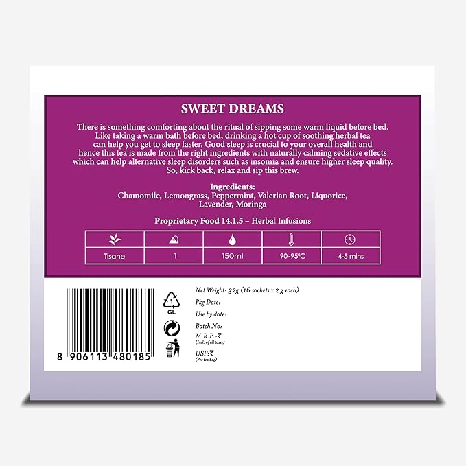 TGL Co. Sweet Dreams Herbal Green Tea – 16 Tea Bags | Chamomile, Lavender & Valerian | Calming & Sleep Support Blend