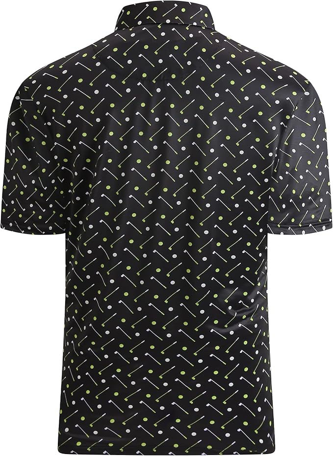 Esabel.C Golf Shirts for Men Dry Fit Performance Short Sleeve Print Moisture Wicking Collared Shirt