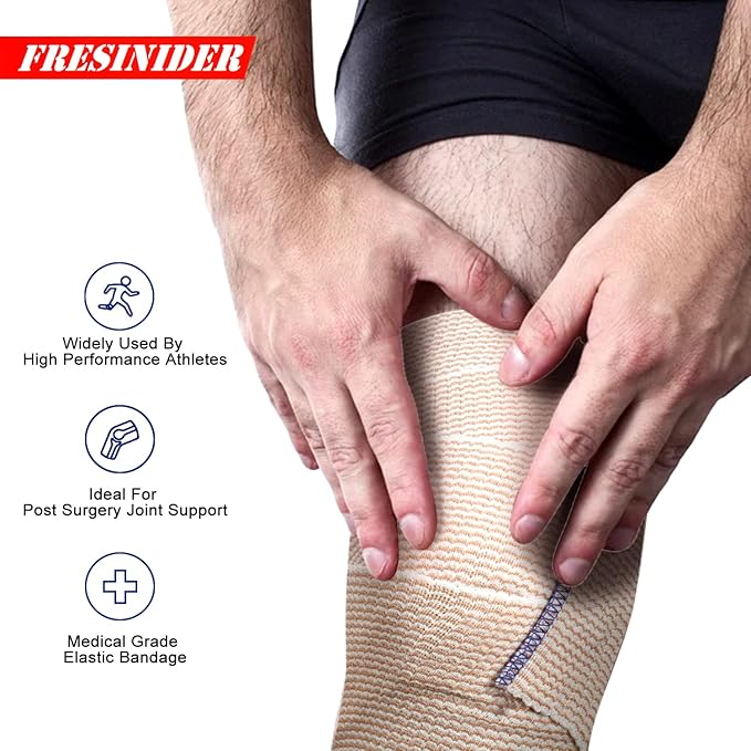 Premium Elastic Bandage Wrap, 6 Pack (2x2, 2x4, 2x6) Cotton Compression Bandage with Touch Closure at Both Ends, Support & First Aid, Medical, and Injury Recovery