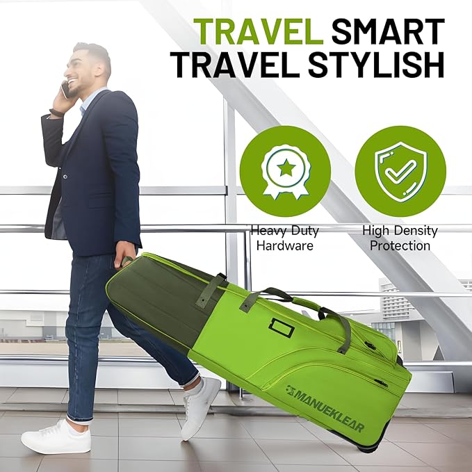 MANUEKLEAR 1680D Nylon Travel Golf Bags Club for Airlines with Wheels, Golf Travel Bags for Airlines with Padded Top, Golf Travel Case Cover with 3 Large Pocket for Golfer