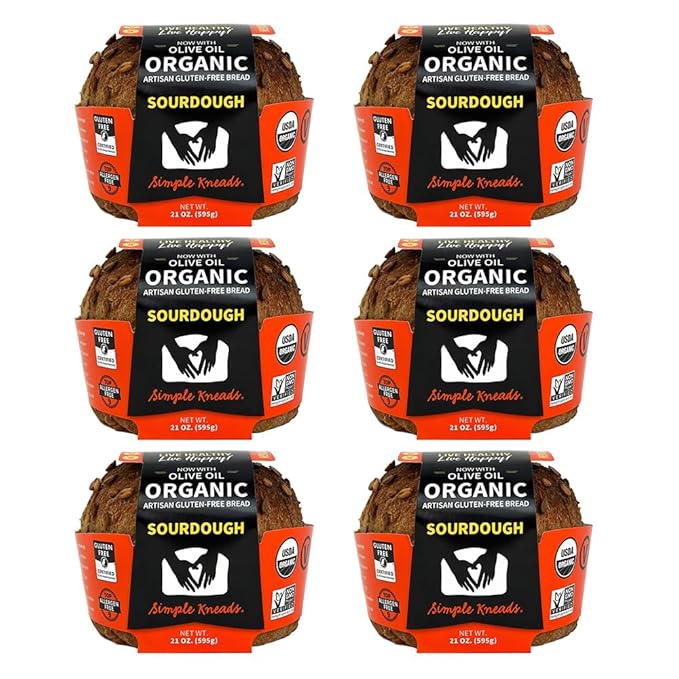 Simple Kneads Gluten-Free Sourdough Bread 6 Pack – Organic, Top 9 Allergen-Free, Artisan-Style Loaves- Extra Virgin Olive Oil