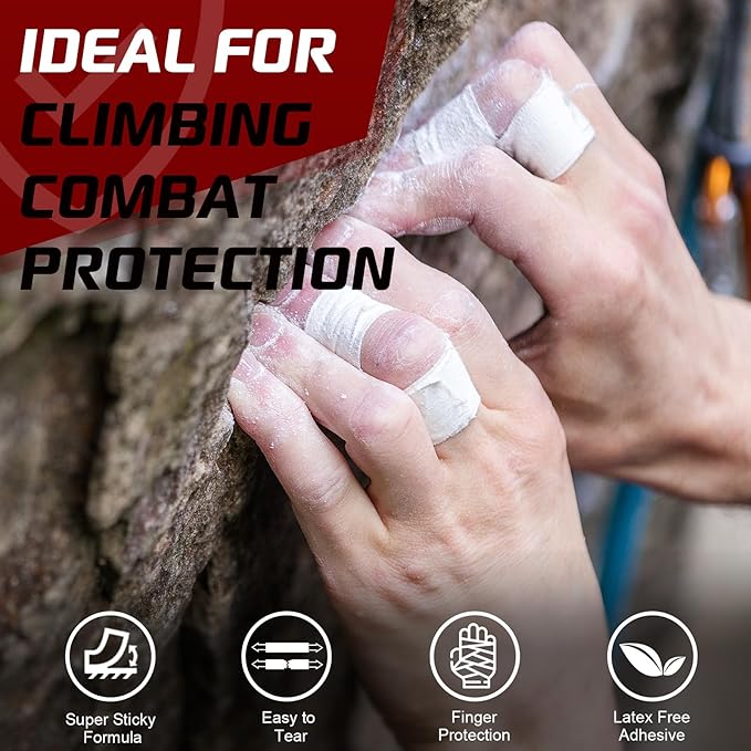 Pro Finger Tape 8 Pack - 0.5” x 45 Ft Black Athletic Sports Tape for Rock Climbing,BJJ,Jiu-Jitsu,Wrestling,Judo