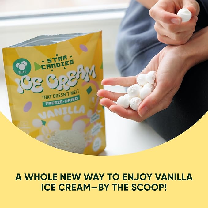 Star Candies Freeze Dried Vanilla Ice Cream Scoops | No Melting Freeze Dried Candy | Crunchy & Delicious Camping Food | Premium Astronaut Ice Cream loved by Kids and Adults | (2.5 oz)