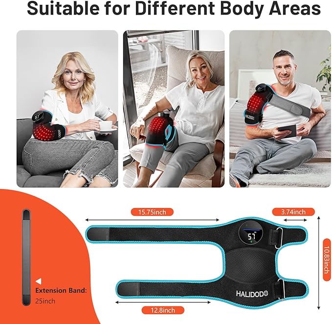 HALIDODO Red Light Therapy & Vibration Massage Knee Brace - Wireless Rechargeable Controller, 660nm&850nm Red Light Therapy Heated Device for Knee/Joint/Elbow/Shoulder Pain Relief, Blue.
