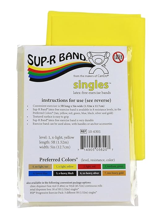 CanDo 10-6301 Sup-R Latex Free Exercise Band, 5' Singles, X-Light, Yellow