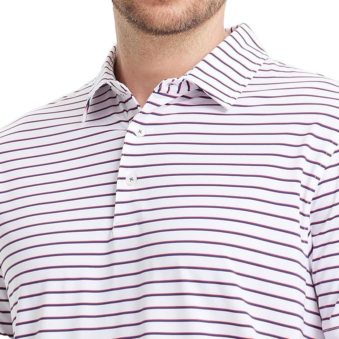 M MAELREG Golf Shirts for Men Moisture Wicking Striped Polo Performance Dry Fit Business Sports Mens Polo Shirts Short Sleeve