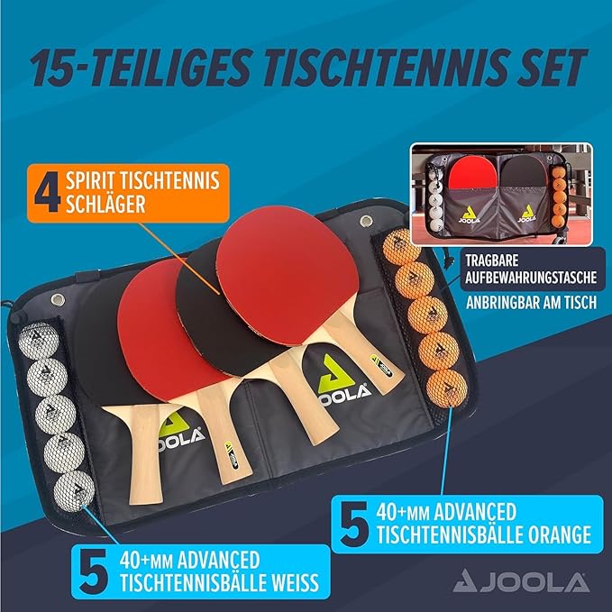 JOOLA Family Premium Ping Pong Paddles Set of 4 - Advanced Table Tennis Rackets, 10 Training 3 Star Ping Pong Balls, and Storage Case - Competitive or Recreational Play - Indoor and Outdoor Compatible