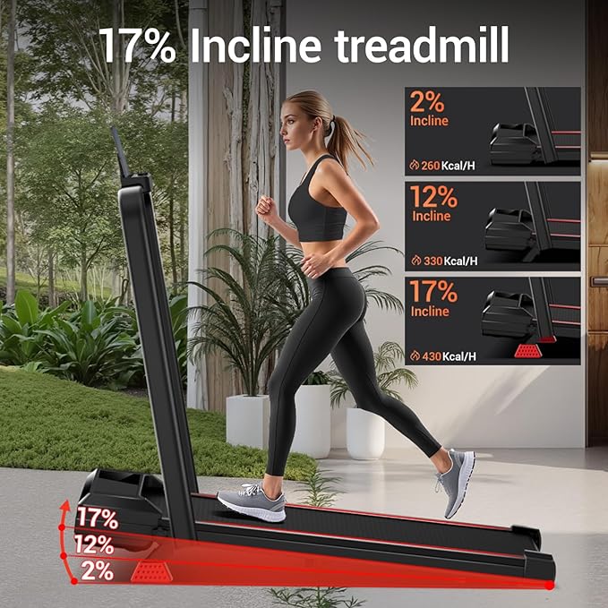 17% Incline Walking Pad Treadmills for Home and Office, 3-in-1 Folding Treadmill, Portable Under Desk Treadmill with 2.5 HP Quiet Brushless, 300 LBS Capacity