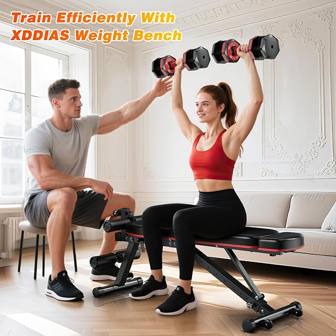 XDDIAS Adjustable Dumbbell Set of 2-25LB/55LB Set-1Sec Adjustable Dumbbell Weights-5 in 1 Free Weights Dumbbells Set with Effortless Tray/No-Slip Handle-Compact Size for Women/Men at Home Gym
