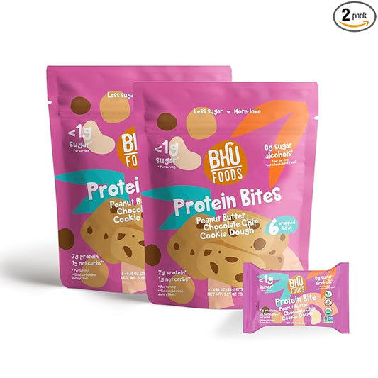 Bhu Foods Keto Bites, Peanut Butter Chocolate Chip Cookie Dough, Organic Keto Snacks for Adults & Kids, Gluten Free, Vegan, Low Carb & Sugar, Individually Wrapped (2 Pack)