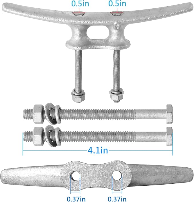 6/8/10/12/14 inch Dock Cleats With Bolts,Hot Dipped Galvanized Cast Iron Boat Cleats,Rope Cleat Boat Dock Cleats for Boat Docks,Decks,Piers for Tying up Boats,Marine Decor(1,2,4,5,6,8,10,12 Pack)
