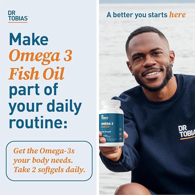 Dr. Tobias Omega 3 Fish Oil, 2000mg Triple Strength with 800mg EPA 600mg DHA Per Serving, Fish Oil Omega 3 Supplements for Heart, Brain & Immune Support, 90 Softgels, 45 Servings