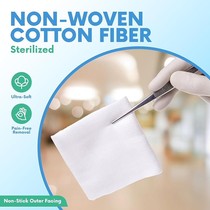 HEALQU Gauze Pads Non-Woven - 4x4 - Box of 100 Sterile Individually Packed Gauze Sponges - Super Absorbent Surgical Sponges Used Medical, Wound Dressing, Debridement, Cleaning, Prepping