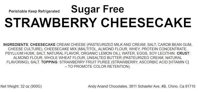 Andy Anand Sugar Free Strawberry Cheesecake 9" | Amazingly Delicious & You Won't Believe It's Diabetic-Friendly | Freshly Made With California Cream Cheese, Perfect For Women, Men and Kids (3.4 lb)