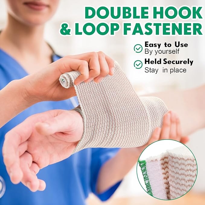 LEIFIDE 36 Pack Compression Bandage Wrap with Self Closure on Both Ends Elastic Bandage for Legs, Knees, Ankles, Wrists, Elbows, Shoulders, Athletic Stretchable Wrap(6 Inch,Green Trim)