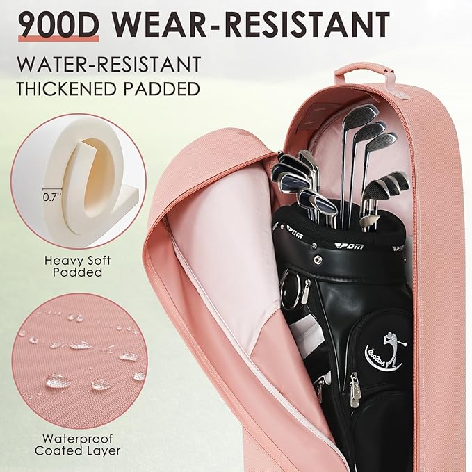 Golf Travel Bags for Airlines with Adjustable Support Rod and Detachable Shoulder Straps, Soft Foldable Golf Club Travel Covers, 900D Heavy Duty Oxford