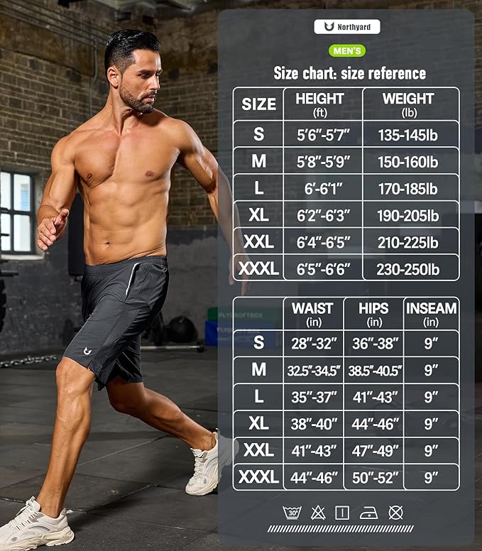 NORTHYARD Men's Running Athletic Shorts 5"/ 7"/ 9" Workout Gym Short Tennis Quick Dry Active Sport Hiking Basketball