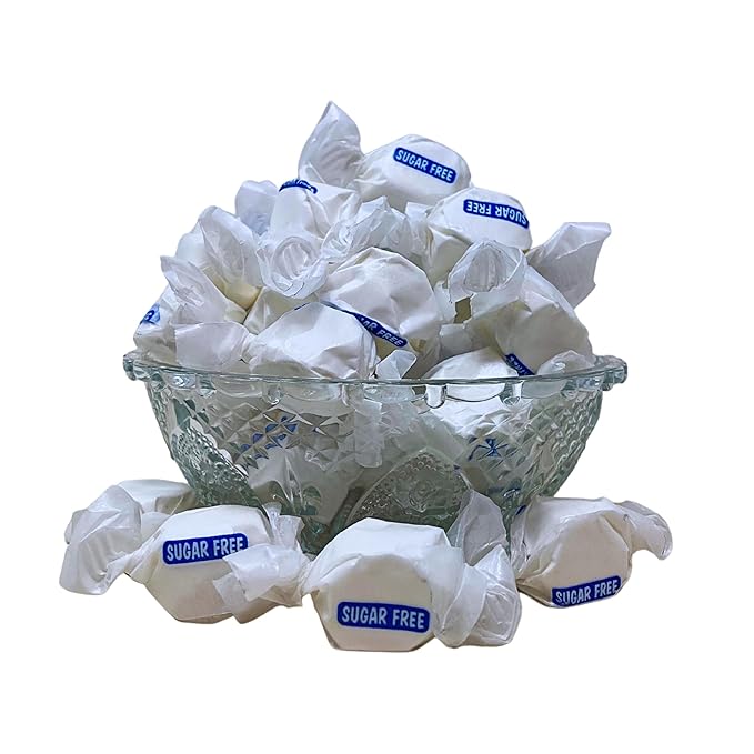 Sugar Free Vanilla Salt Water Taffy - 1lb (16oz) Bulk Bag Individually Wrapped Soft & Chewy Nut Free, Gluten Free, Diabetic & Keto Friendly Gourmet Candy For Taffy Lovers