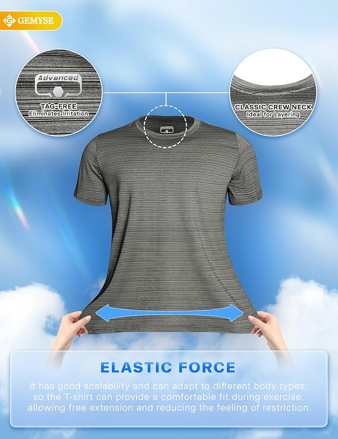 GEMYSE Men's Running Short Sleeve Shirt Sun Protection Quick Dry Moisture Wicking T-Shirts UPF 50+ for Workout
