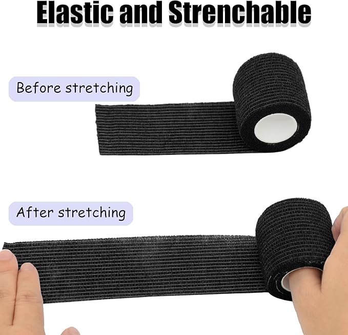 Twavang6 Pack 2 Inches Self Adhesive Bandage Wrap Breathable Cohesive Bandage Elastic Tape for Pets, Athletic, Sports, Wrist, Knee, Ankle(5 Yards Per Roll, Black)