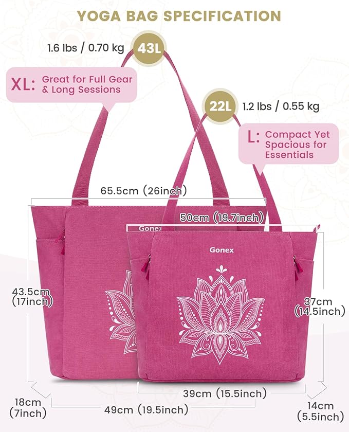 Gonex Yoga Mat Bag, Large Tote Bag with Multi Pockets for Women Men, Canvas Mat Carrier, Full Zipper Easy Access for Pilates Gym Travel