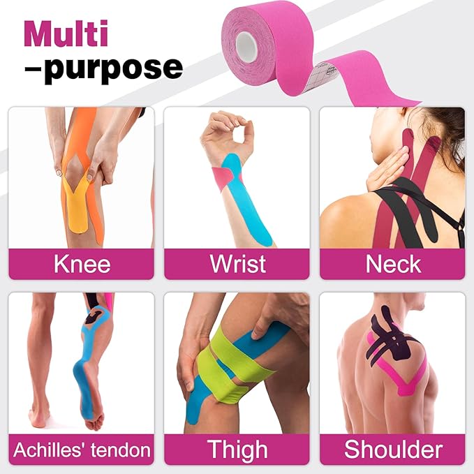 AZEN 3 Rolls Kinesiology Tape, 16.4 ft Waterproof Kinetic Tape for Joints Support and Muscle Pain Relief, Uncut Muscle Tape, Knee Tape, Athletic Tape, Pink