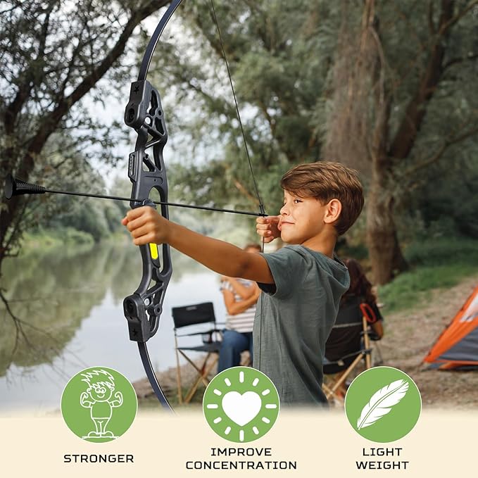 Bow and Arrow Set for Teens Beginners Adults Archery Recurve Bow, Upgraded Arrow Rest, Soft Silicone Finger Guard, 18lbs Longbow Kit with 6X Arrows Backyard Games Gift for Outdoor