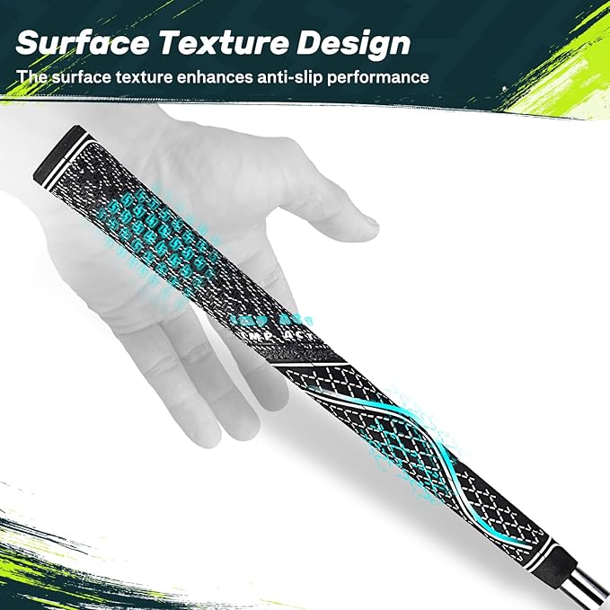 SAPLIZE Hybrid Golf Grips (CL07) - Set of 13, Innovative Design, Cross Corded Rubber Technology, Options of 8 Colors, Standard/Midsize, Basic/Deluxe Kit for Choice, Multicompound Golf Club Grips
