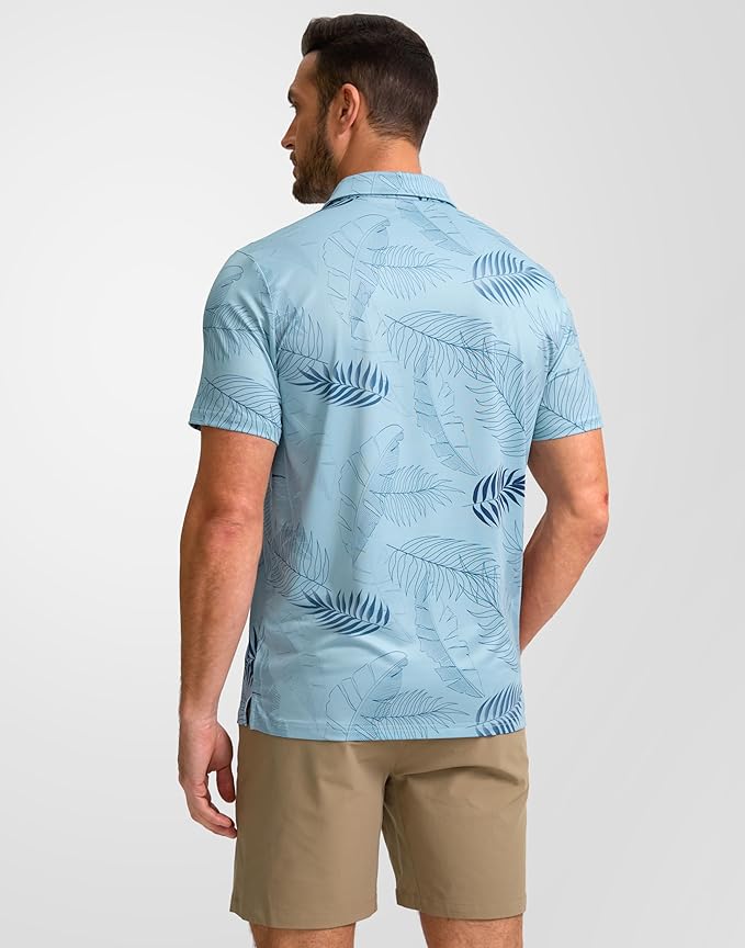 Obla Mens Golf Polo Shirts Short Sleeve Dry Fit Performance Moisture Wicking Casual Print Collared Golf Shirts for Men