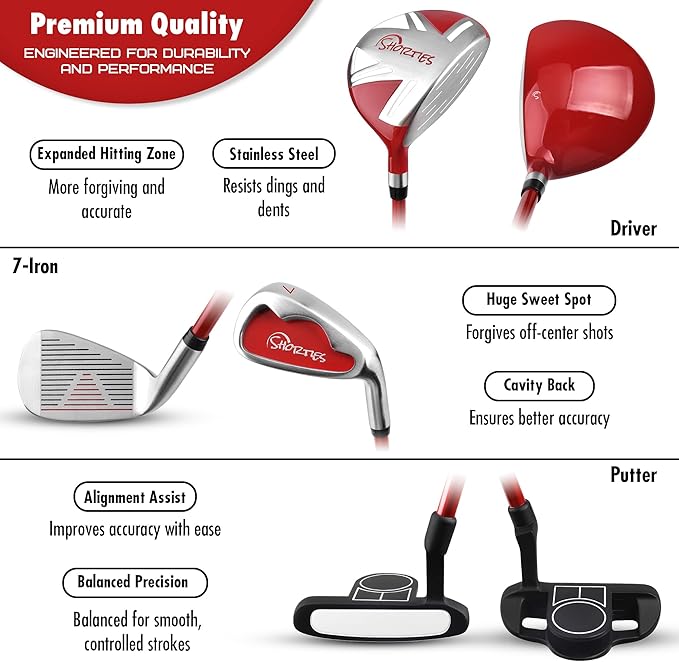Kids Golf Club Set | Perfect for Toddler Golfers and Kids 34"-51" Tall | EasyCarry Stand Bag | Driver, 7-Iron, Putter, Headcover, and Rain Cover
