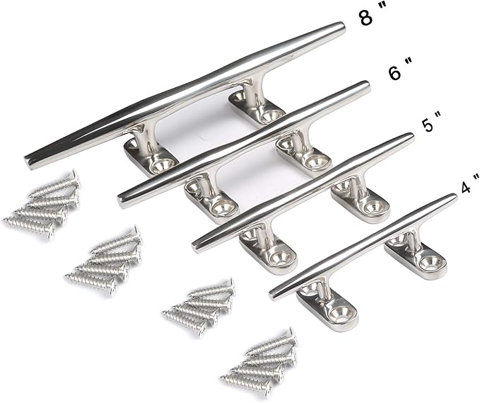 Boat Cleats 4 inch/5 inch/6 inch/8 inch Marine Dock Cleats Stainless Steel Boat Rope Cleat with Fasteners for Marine, Deck, Nautical Décor