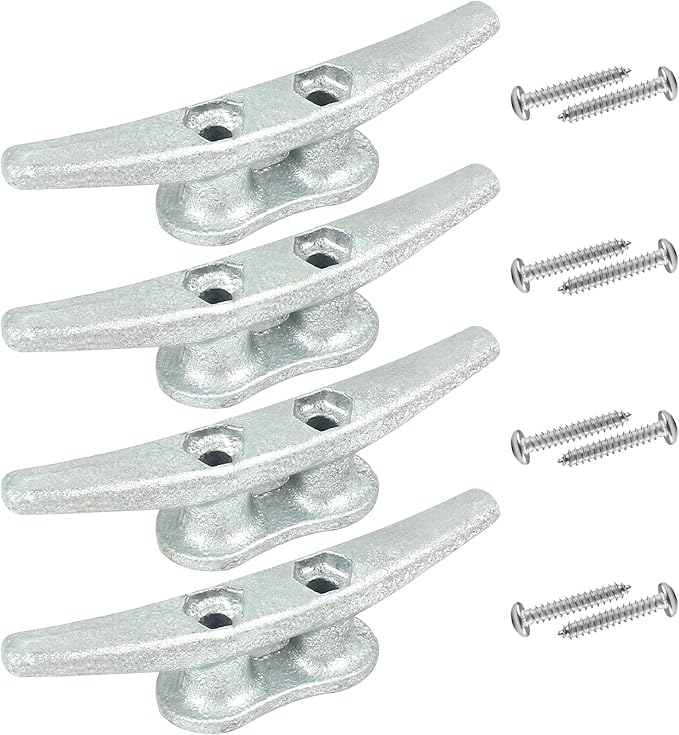 Boat Cleats 4Inch,Hot Dip Galvanized Cast Iron Dock Cleats,Electrophoretic Coated Black Dock Cleats,Rope Cleats Boat Dock Cleats for Marine Deck or Nautical Decor,Hardware Included (4/5/6/10/12Pack)