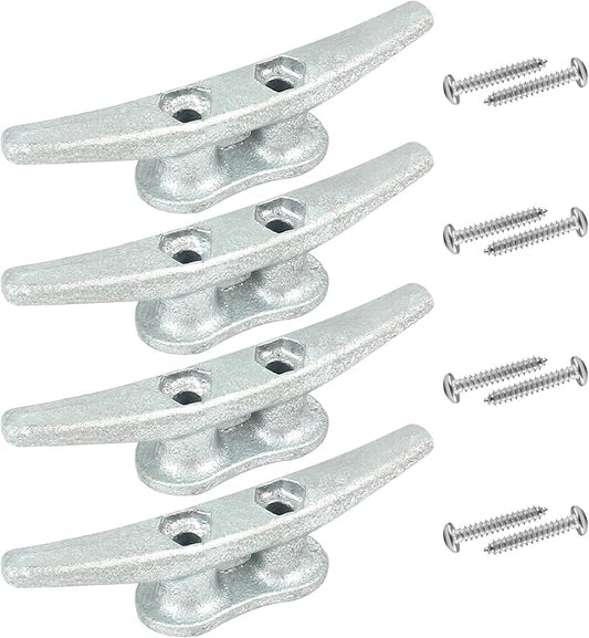 Boat Cleats 4Inch,Hot Dip Galvanized Cast Iron Dock Cleats,Electrophoretic Coated Black Dock Cleats,Rope Cleats Boat Dock Cleats for Marine Deck or Nautical Decor,Hardware Included (4/5/6/10/12Pack)