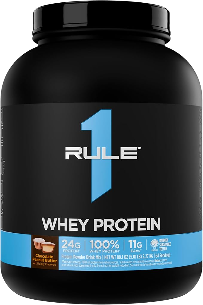 Rule 1 Whey Protein – 24g Fast-Acting Protein from All-Whey Sources with Naturally Occurring EAAs & BCAAs for Workout Recovery or Anytime Use (5 Pounds*, Chocolate Peanut Butter)