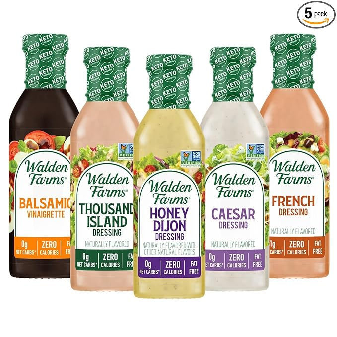 Walden Farms Salad Dressings Variety Pack – Balsamic Vinaigrette, Thousand Island, Honey Dijon, Caesar, French – Calorie-Free, Gluten-Free, Low Carb, Keto-Friendly, Sugar-Free, Dairy-Free – 12 Fl Oz (Pack of 5)