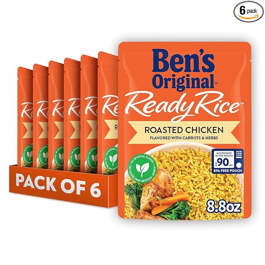 BEN'S ORIGINAL Ready Rice Roasted Chicken Flavored Rice, Easy Dinner Side, 8.8 OZ Pouch (Pack of 6)