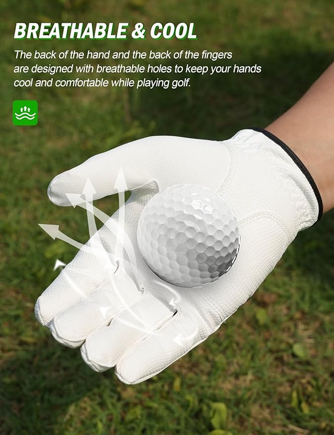 Golf Glove for Men Women, Soft Premium Cabretta Leather Golf Glove, Breathable Mesh, Non-Slip Palm Lift Grip