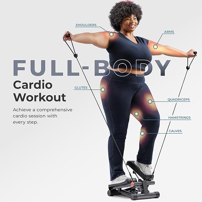 Sunny Health & Fitness Mini Stepper for Exercise at Home, Stair Step Workout Machine with Resistance Band and Over 300lb Weight Capacity, Optional Twist Motion and Free SunnyFit App Connection