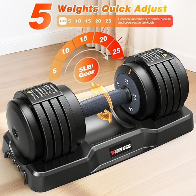 XDDIAS Adjustable Dumbbell Set of 2-25LB/55LB Set-1Sec Adjustable Dumbbell Weights-5 in 1 Free Weights Dumbbells Set with Effortless Tray/No-Slip Handle-Compact Size for Women/Men at Home Gym