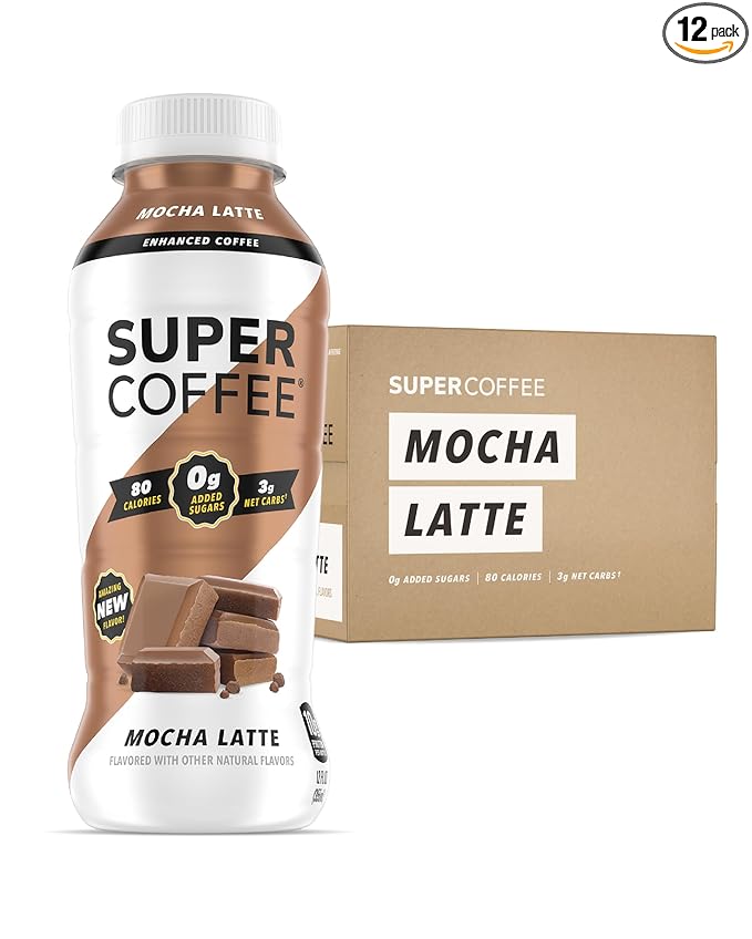 SUPER COFFEE, Keto Protein Coffee (0g Added Sugar, 10g Protein, 70 Calories) [Mocha] 12 Fl Oz, 12 Pack | Iced Smart Coffee Drinks