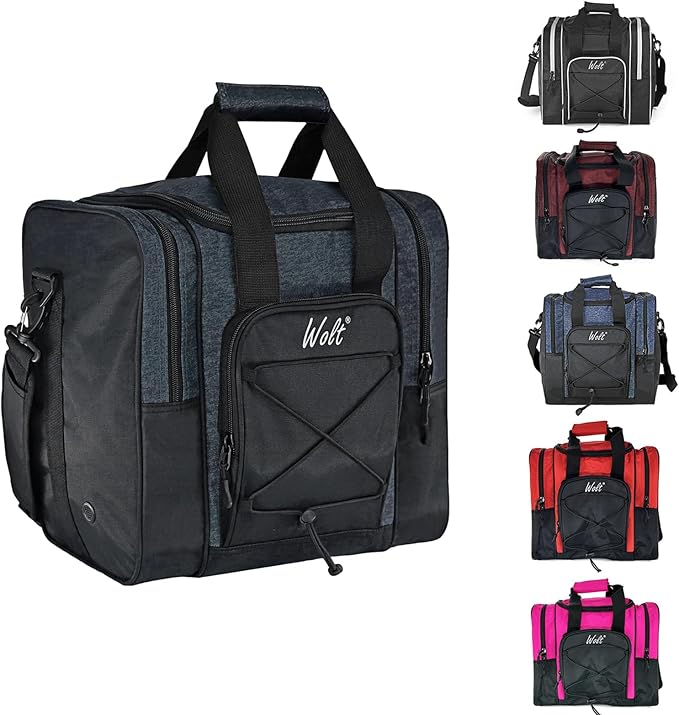 WOLT Bowling Ball Bag for Single Ball - Bowling Ball Tote Bag with Padded Ball Holder, 2 Pockets fit Bowling Shoes Up to Mens Size 14 and Accessories