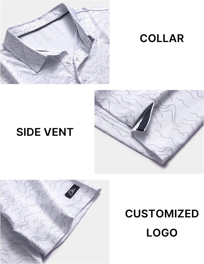 Obla Mens Golf Polo Shirts Short Sleeve Dry Fit Performance Moisture Wicking Casual Print Collared Golf Shirts for Men