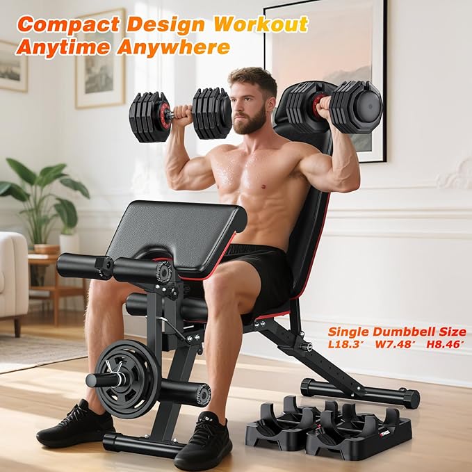 XDDIAS Adjustable Dumbbell Set of 2-25LB/55LB Set-1Sec Adjustable Dumbbell Weights-5 in 1 Free Weights Dumbbells Set with Effortless Tray/No-Slip Handle-Compact Size for Women/Men at Home Gym