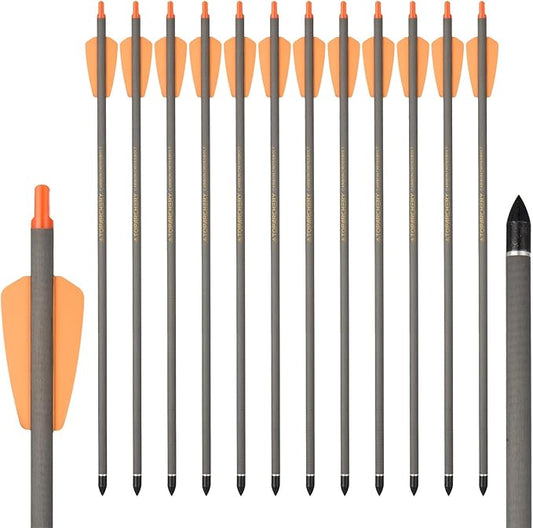 Crossbow Bolts 15 Inch Archery Carbon Crossbow Arrows with Moon Nocks Hunting Archery Arrows（12pcs
