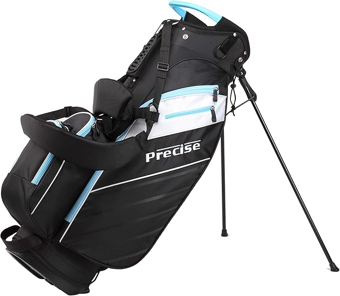 Precise AMG Right-Handed Complete Golf Clubs Set for Petite & Regular Height Women: 460cc Driver, 21° Hybrid, 3 Wood, 6-PW Stainless Irons, Putter, Stand Bag, 3 H/C's | Choose Your Color & Size