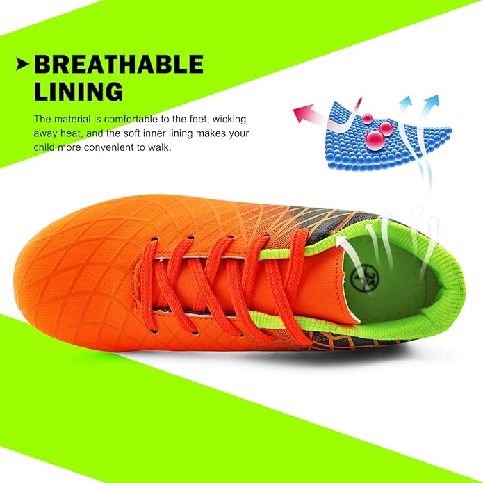 JABASIC Kids Outdoor Soccer Cleats Athletic Firm Ground Football Shoes