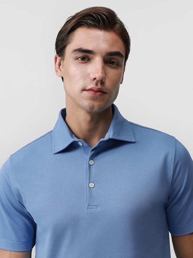BCI Cotton Blend Pique Polo Shirts for Men Short Sleeve Tops Comfort Split Hem with 3-Color Tape